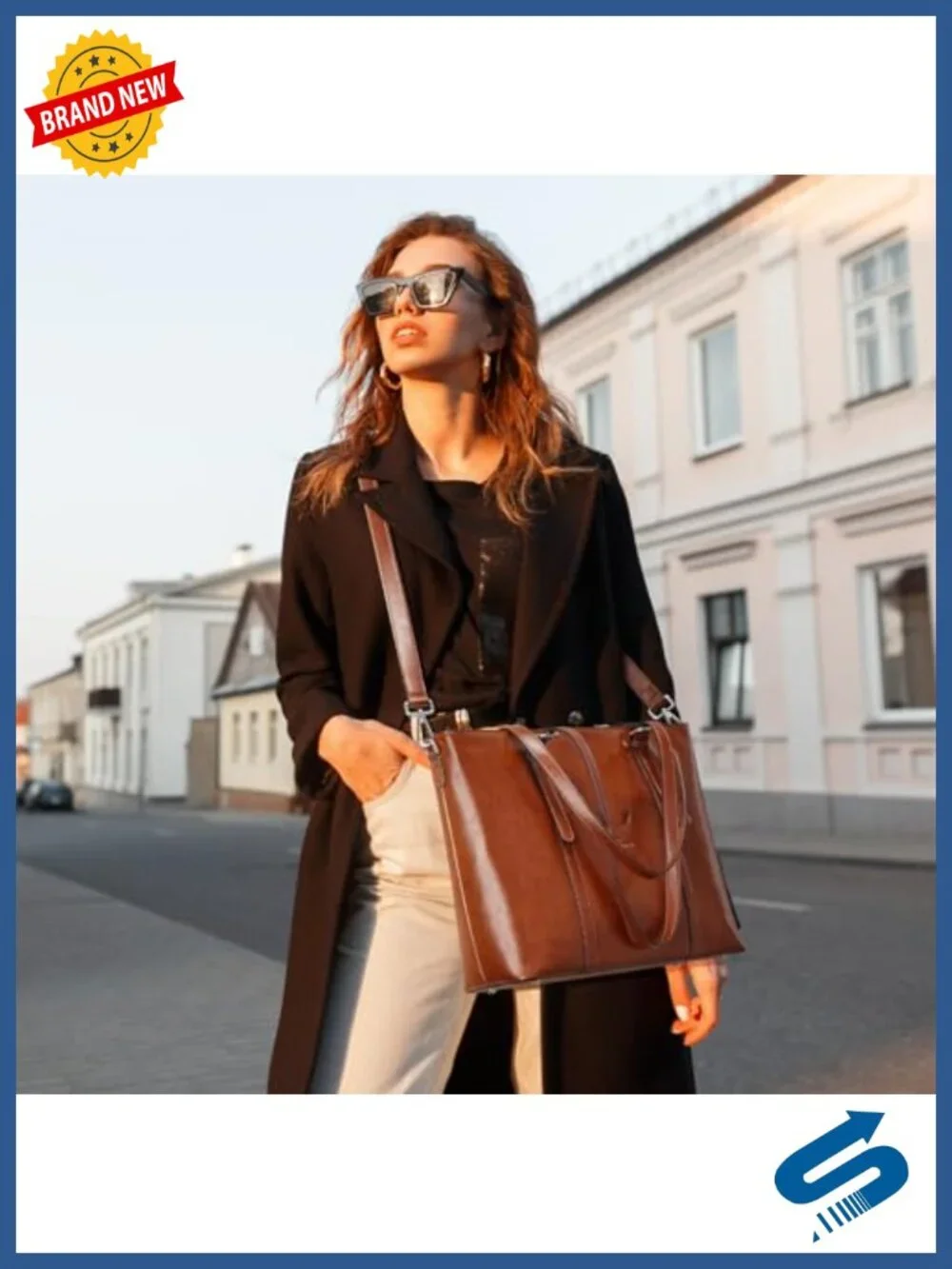 Genuine Leather Laptop Tote Bag Women Large Capacity Shoulder Handbag 15.6 Inch